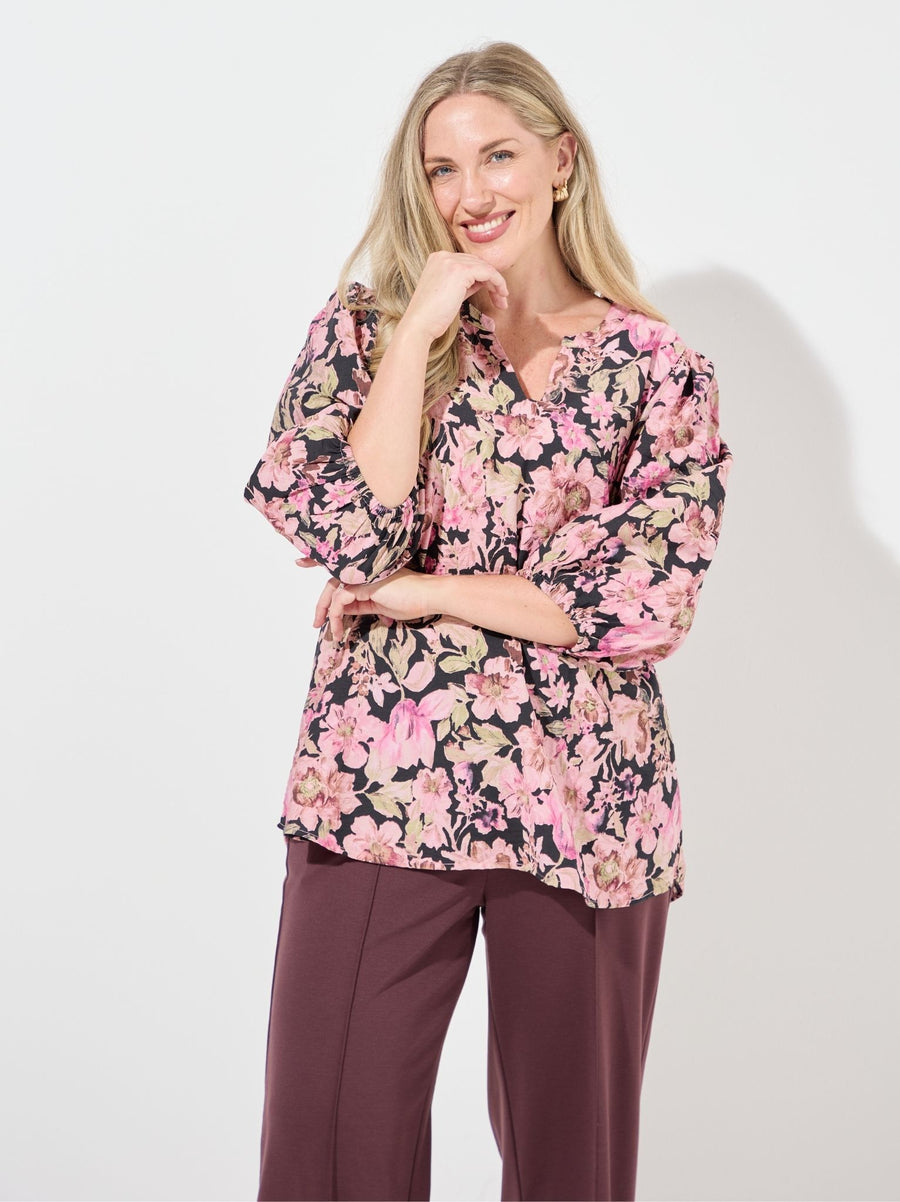 KAFFE Curve Sarina Pink Flower Blouse