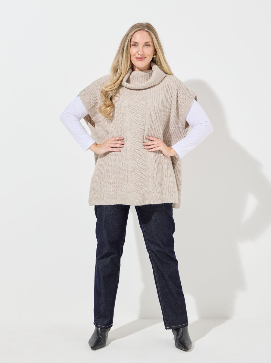 KAFFE Curve Mala Soft Knit Cowl Neck Poncho