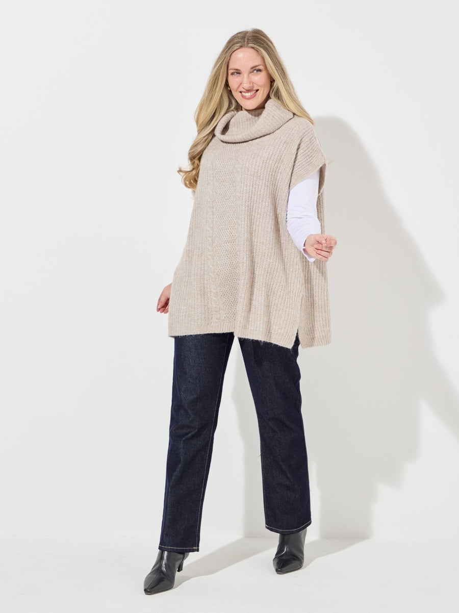 KAFFE Curve Mala Soft Knit Cowl Neck Poncho