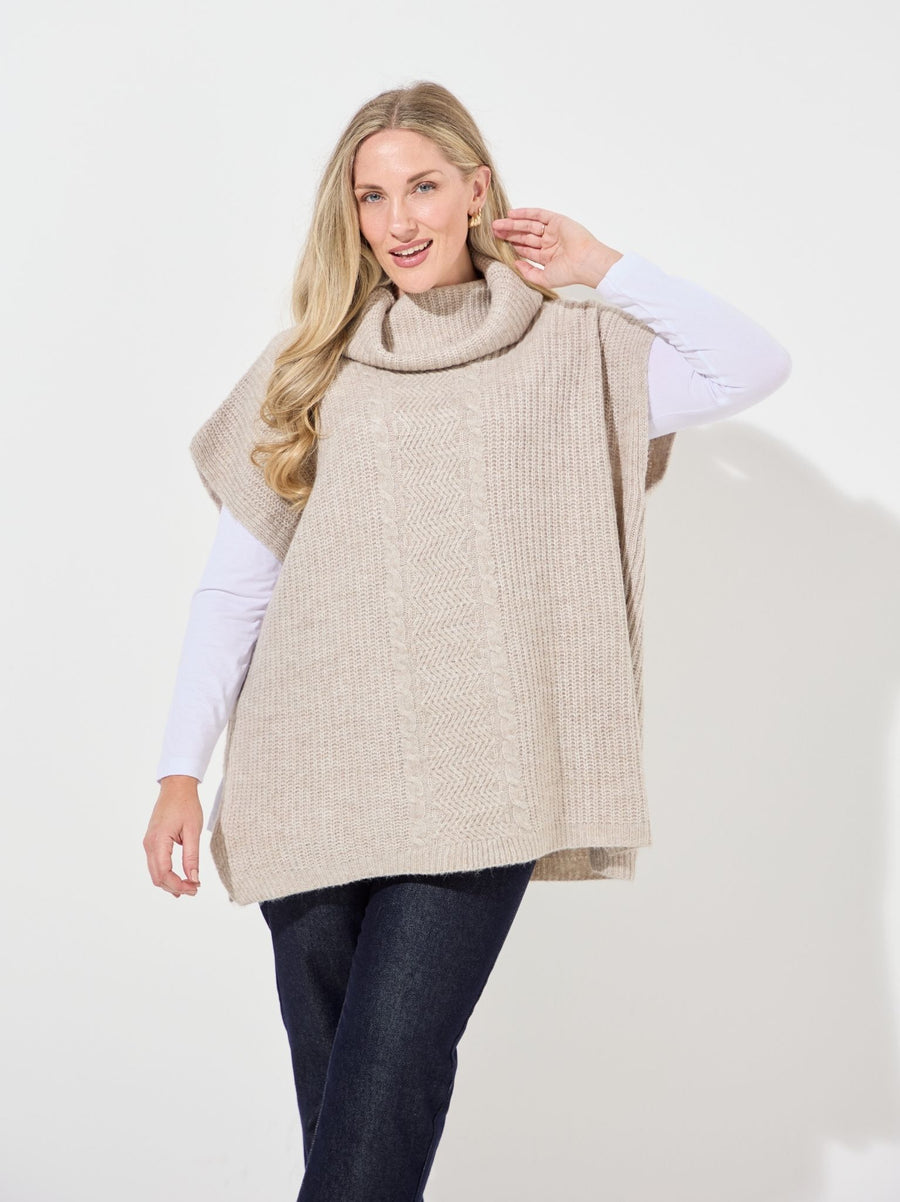 KAFFE Curve Mala Soft Knit Cowl Neck Poncho