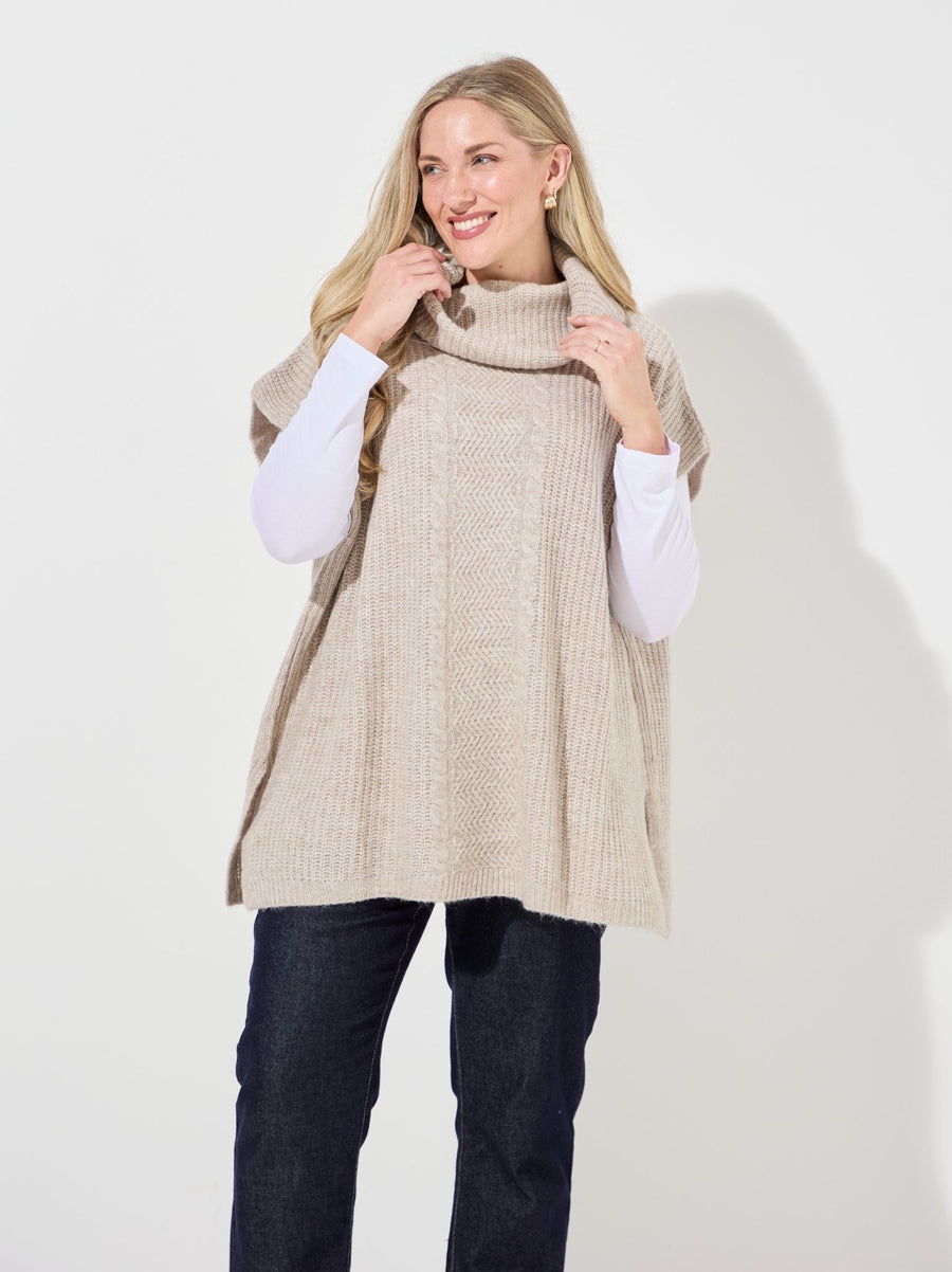 KAFFE Curve Mala Soft Knit Cowl Neck Poncho