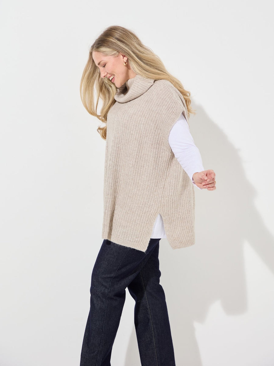 KAFFE Curve Mala Soft Knit Cowl Neck Poncho