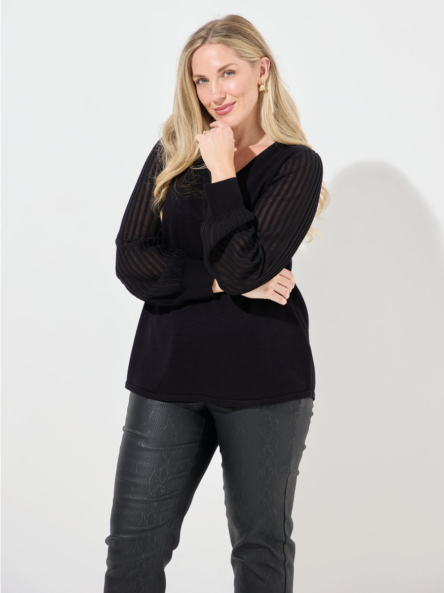 Marit by CISO Black Pleated Sleeve Jumper