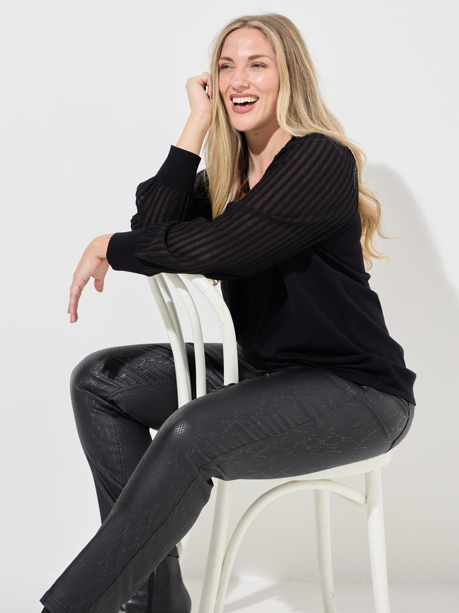 Marit by CISO Black Pleated Sleeve Jumper
