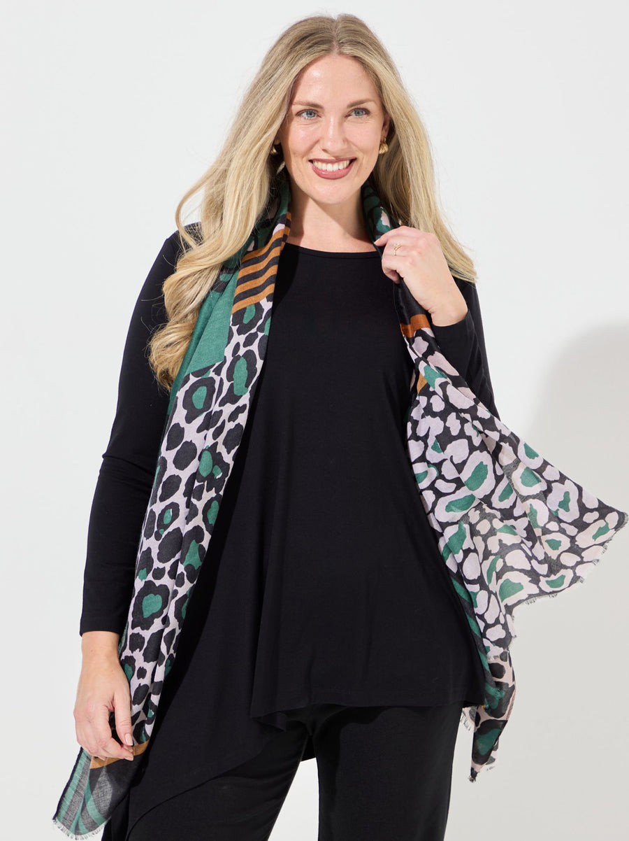 Green/Black Animal Stripe Scarf
