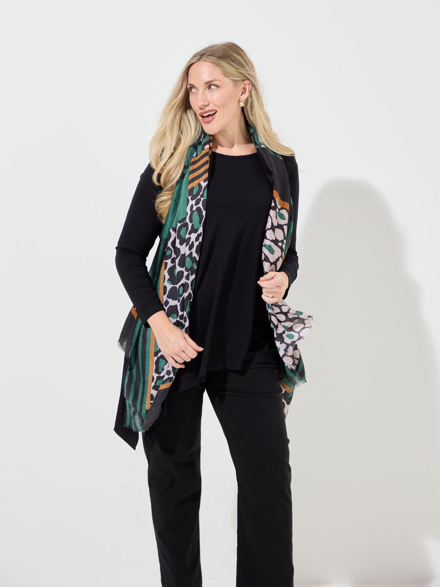 Green/Black Animal Stripe Scarf
