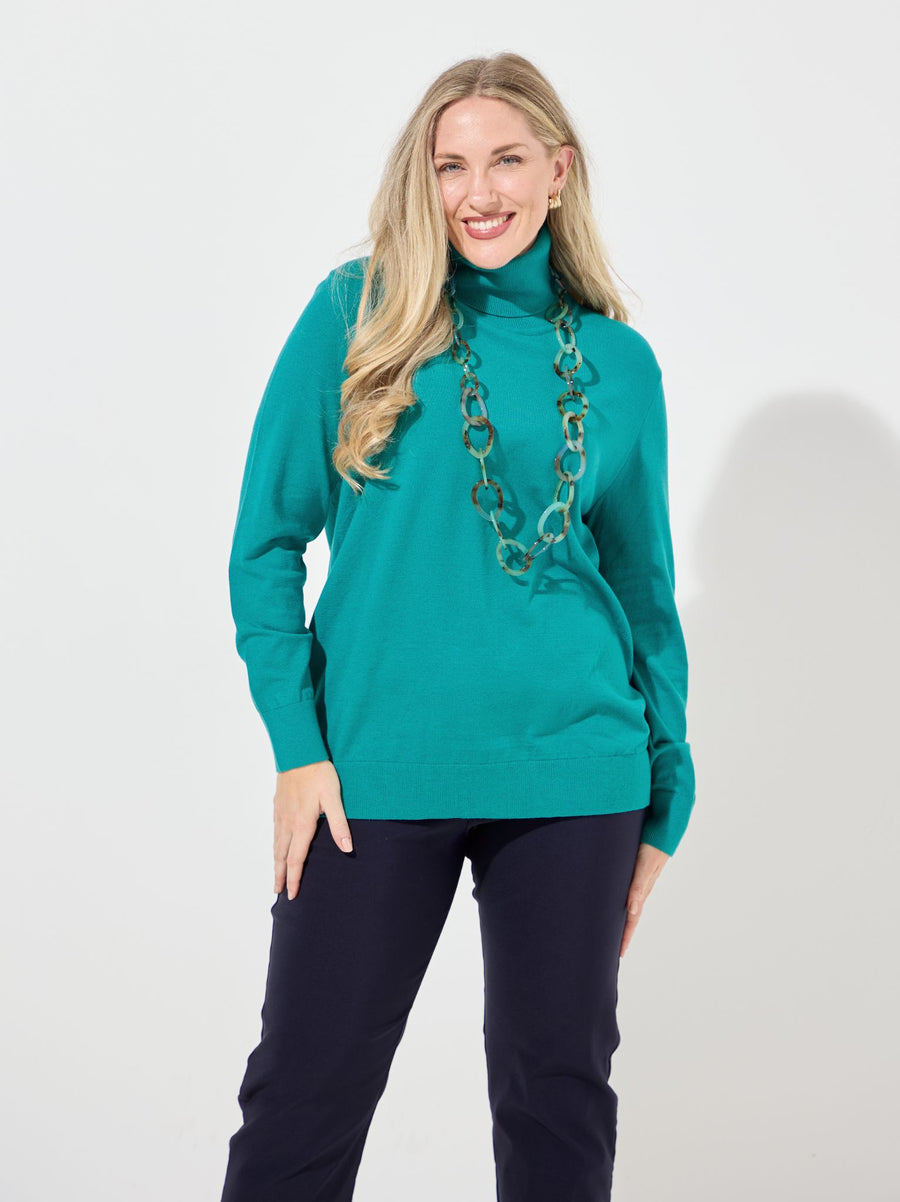 Marisse Plain Knit Roll Neck Jumper - Teal
