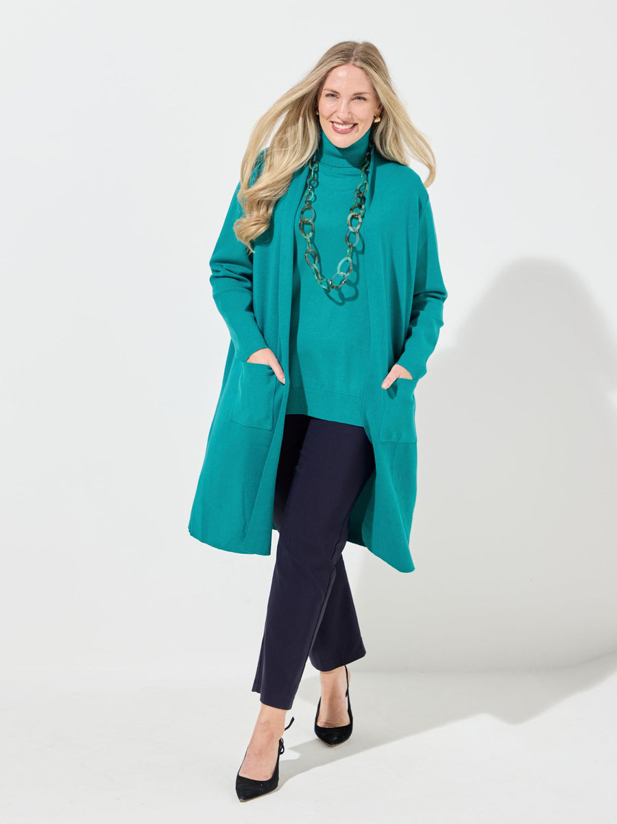 Christy Teal Plain Knit Long Cardigan