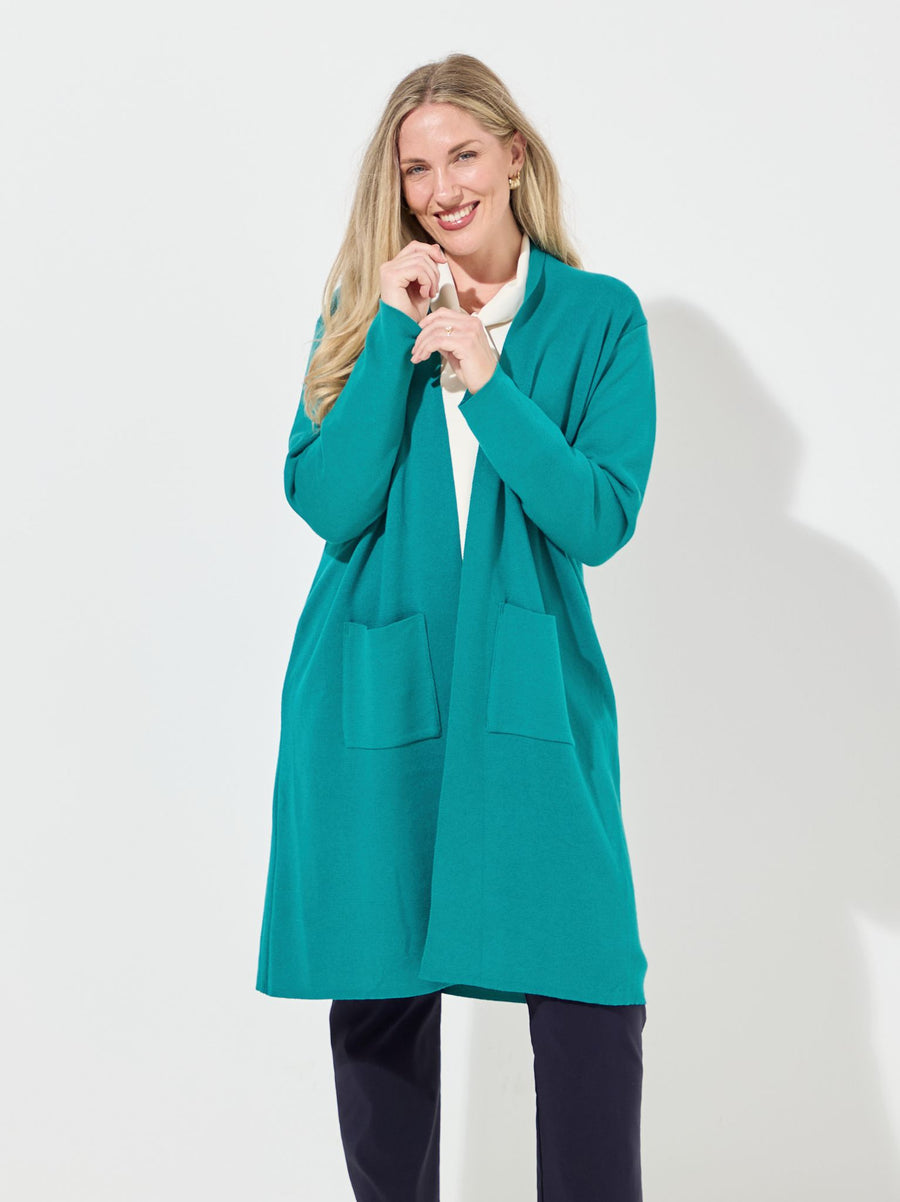 Christy Teal Plain Knit Long Cardigan