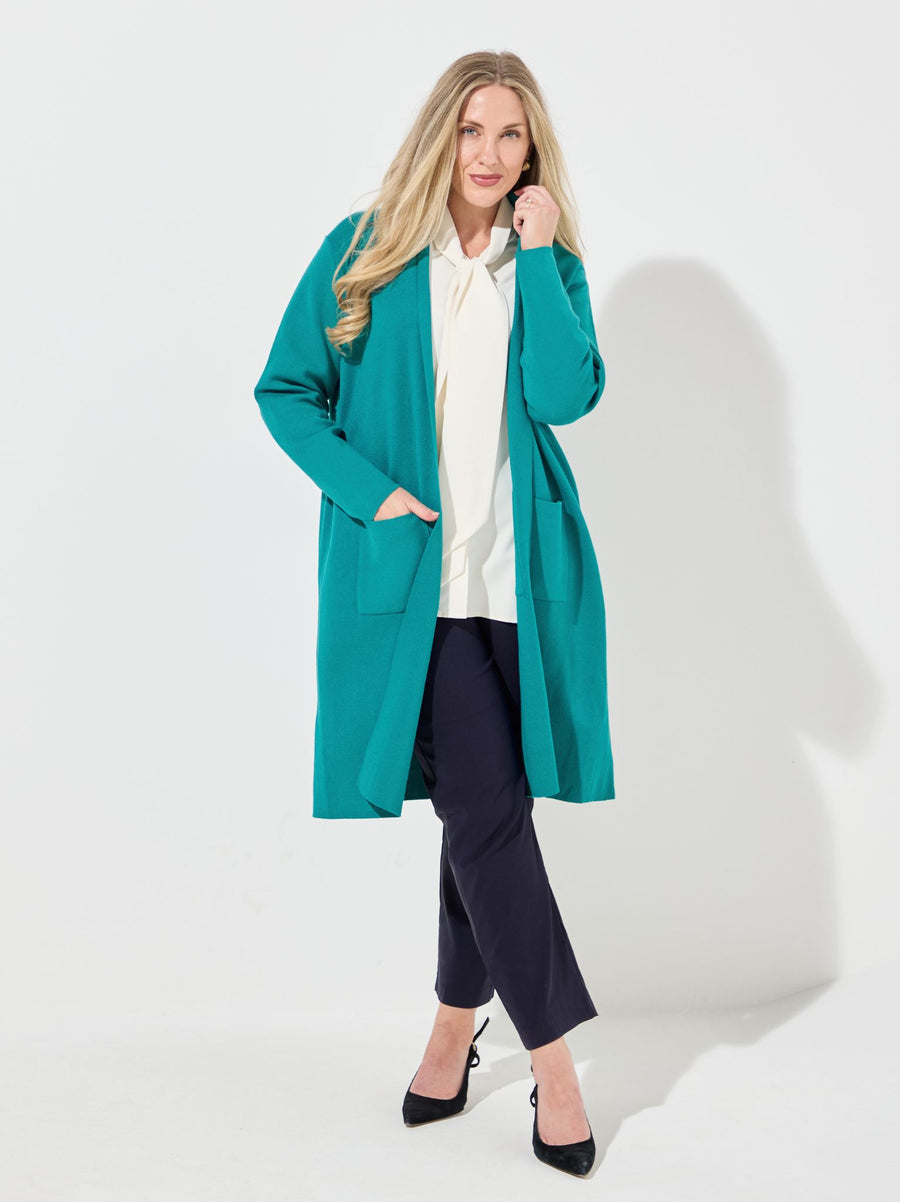 Christy Teal Plain Knit Long Cardigan