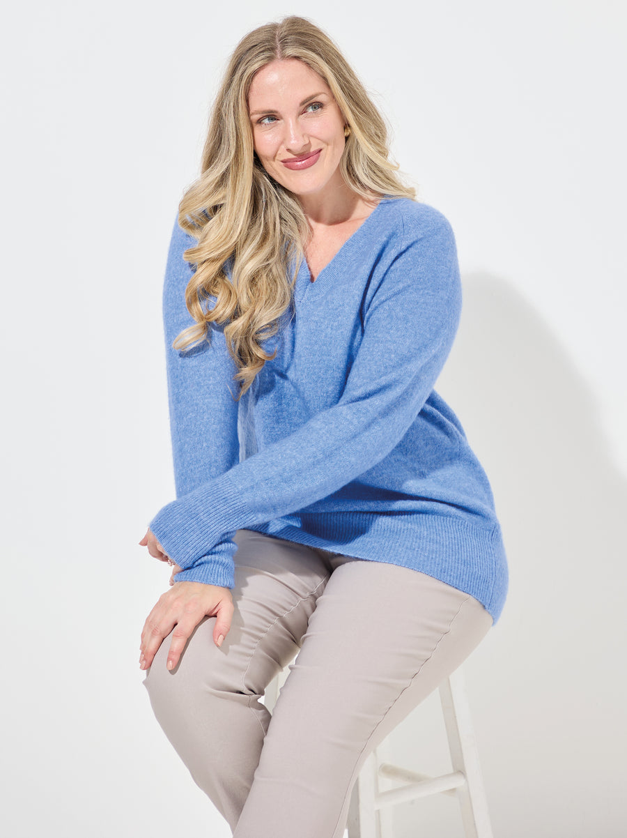 KAFFE Curve Niela Provence V-Neck Jumper