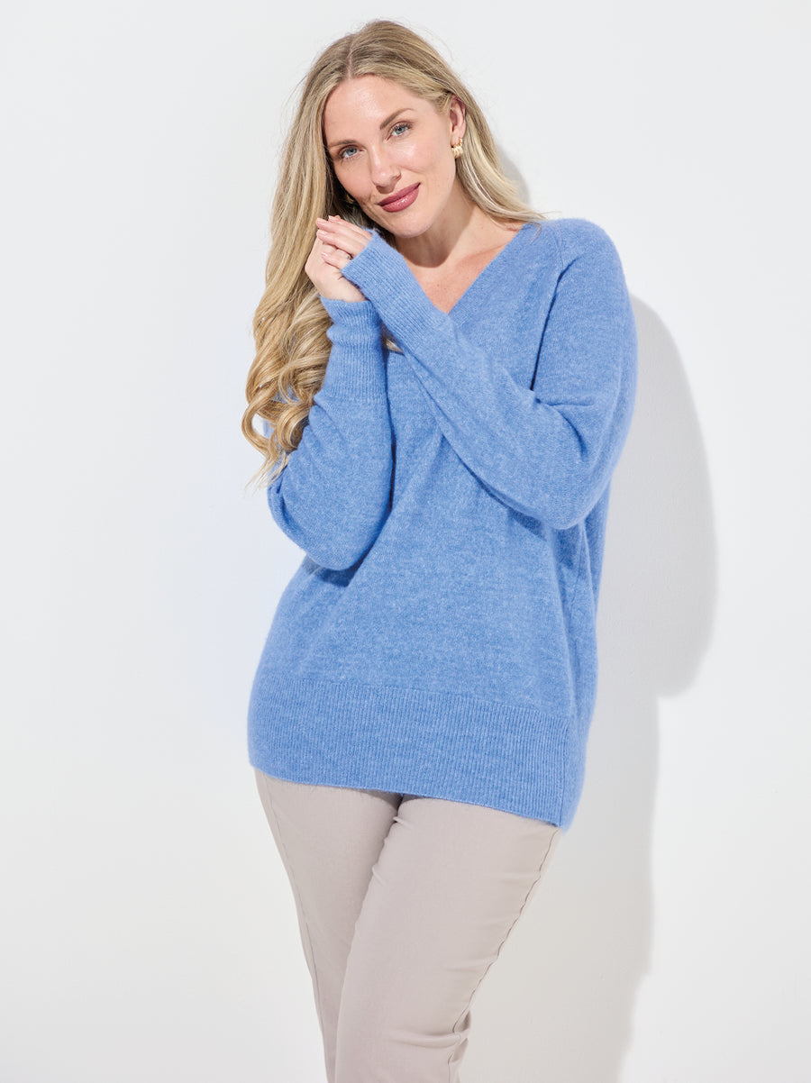 KAFFE Curve Niela Provence V-Neck Jumper