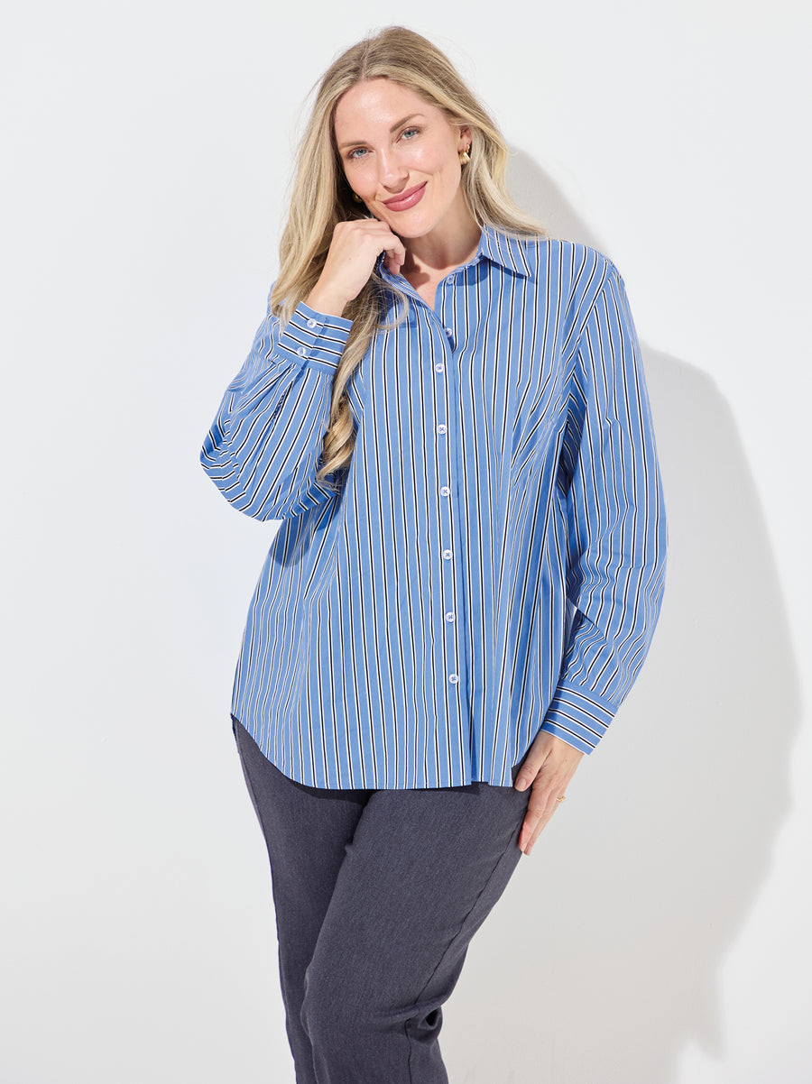 KAFFE Curve Savina Provence Cotton Shirt