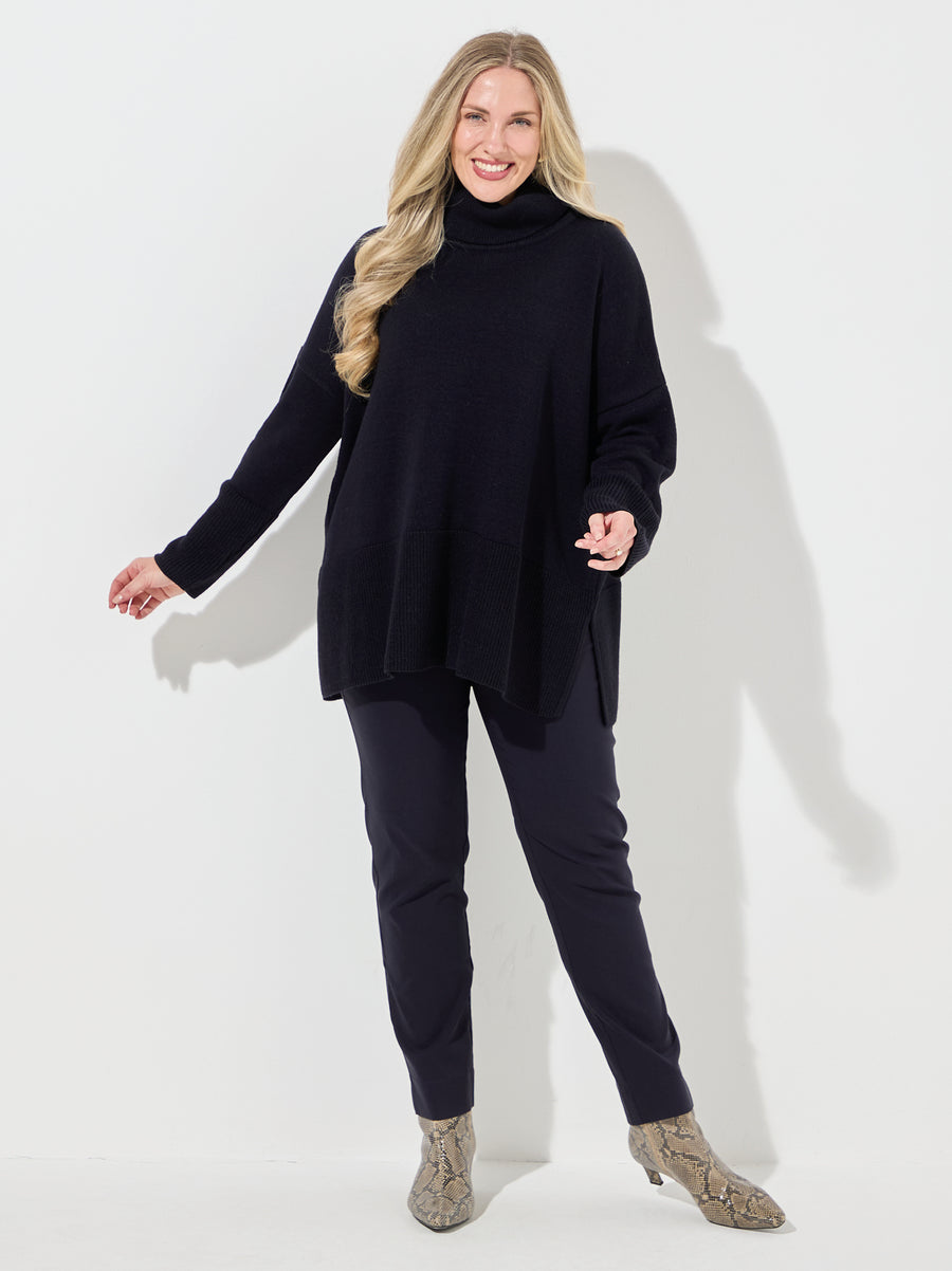 Melanie Navy Roll Neck Rib Jumper