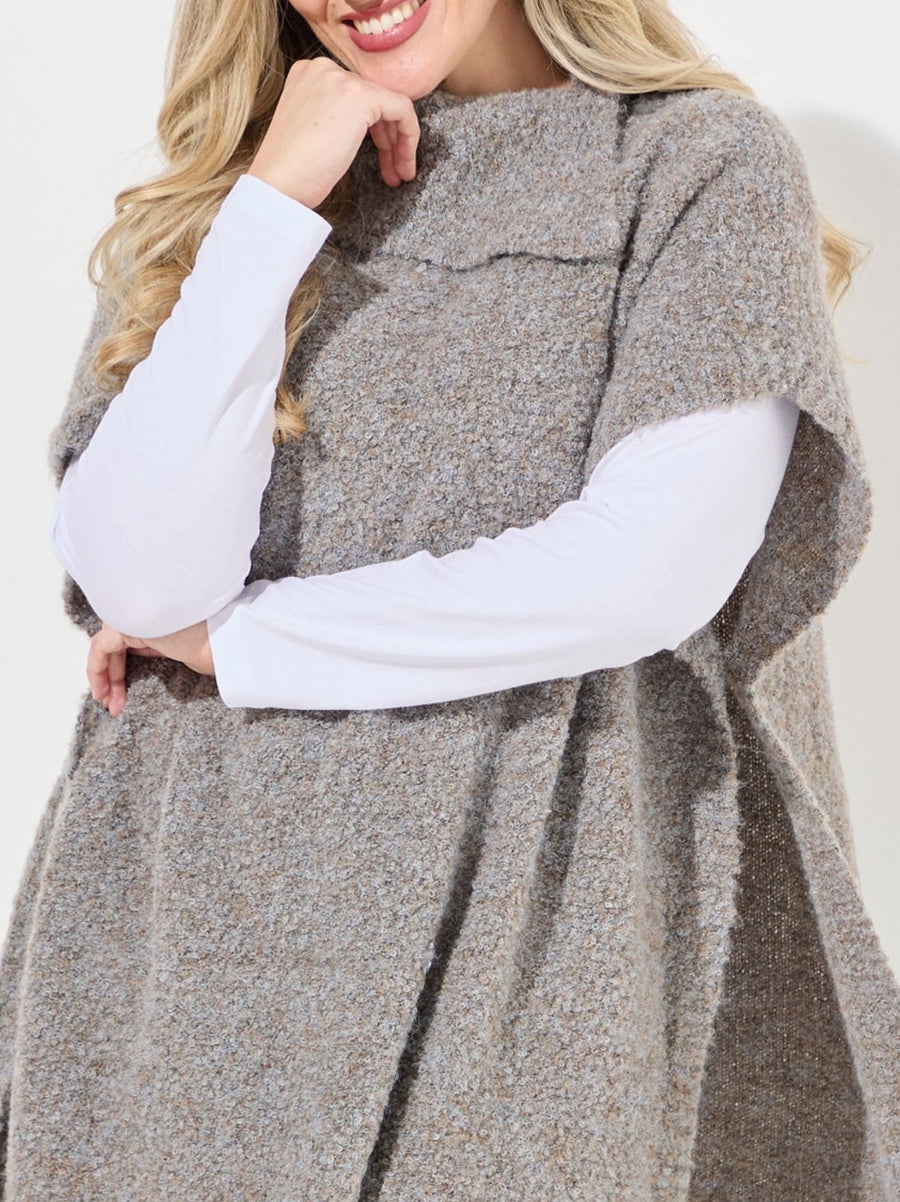 Anouk by CISO Grey Melange Boucle Knit Poncho