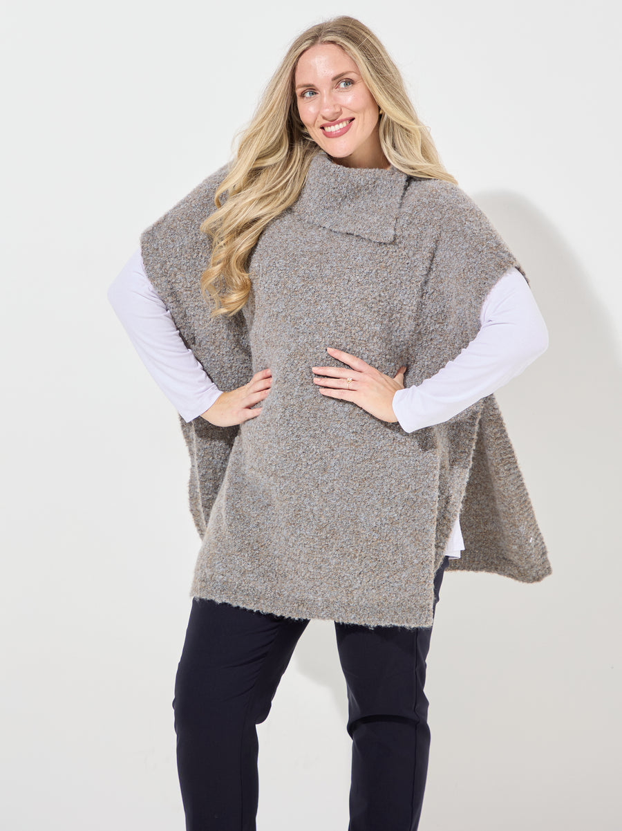 Anouk by CISO Grey Melange Boucle Knit Poncho