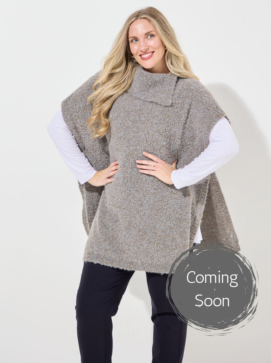 Anouk by CISO Grey Melange Boucle Knit Poncho