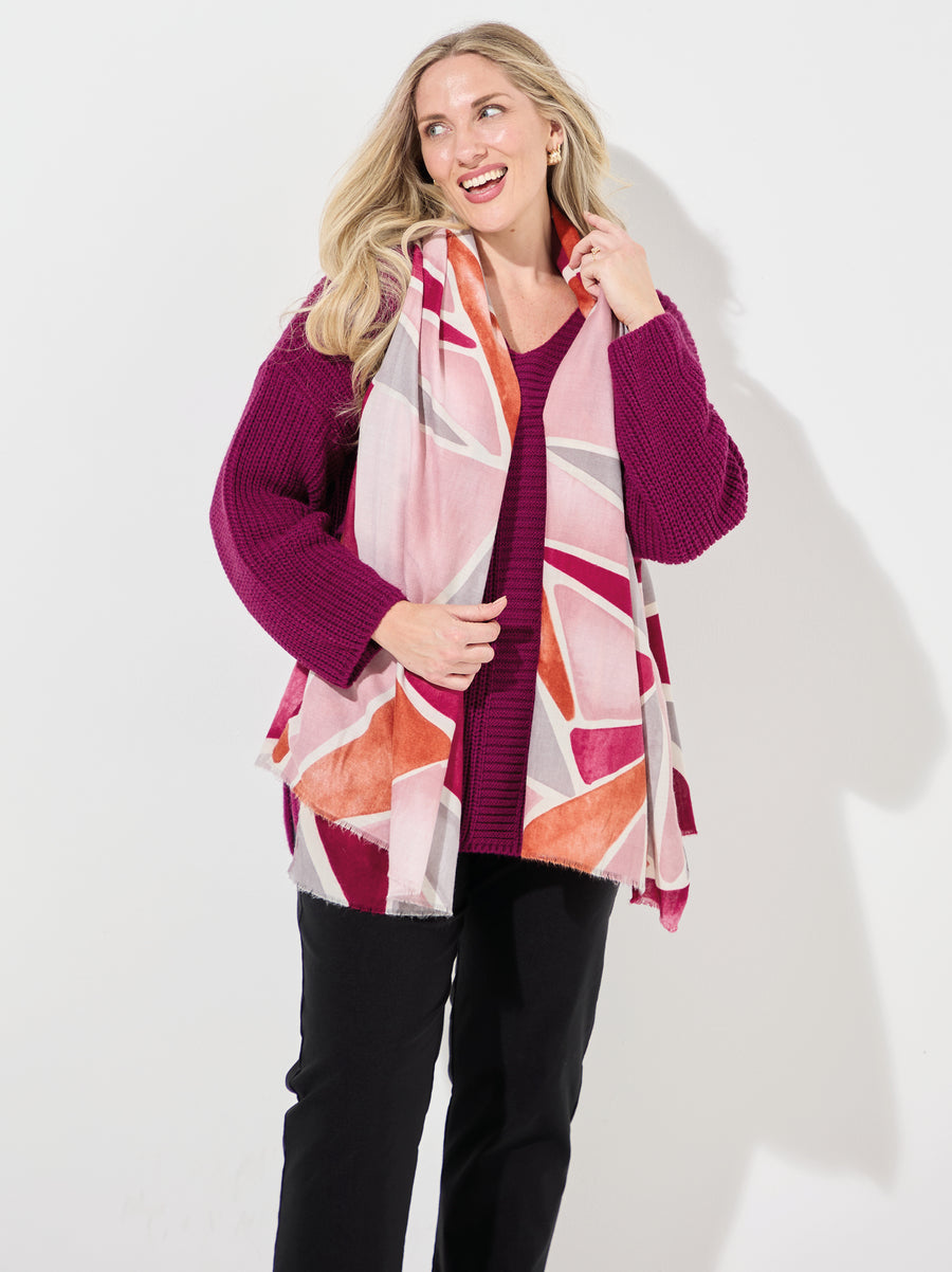 Blocks Print Scarf - Pink/Orange