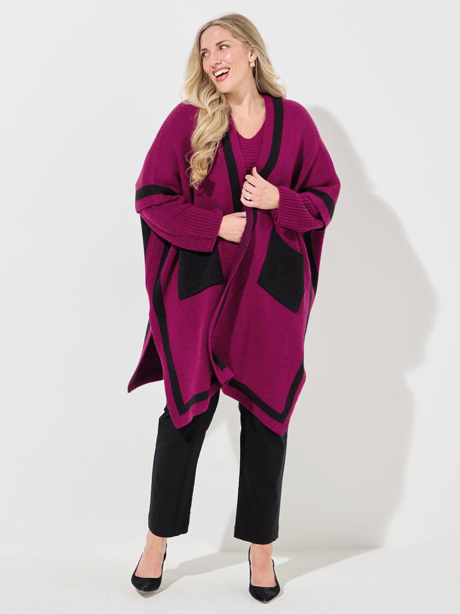 Athena Knitted Poncho - Plum