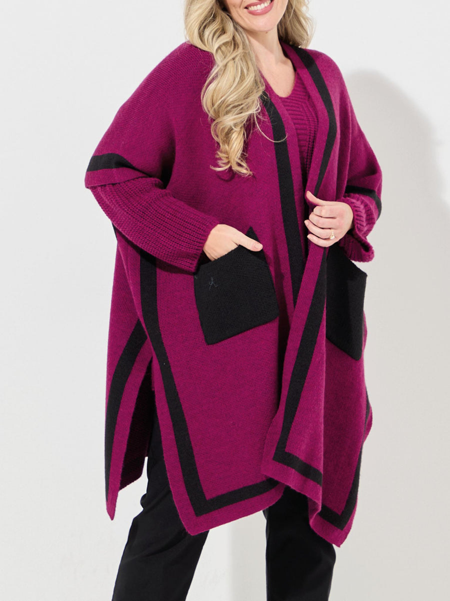 Athena Knitted Poncho - Plum