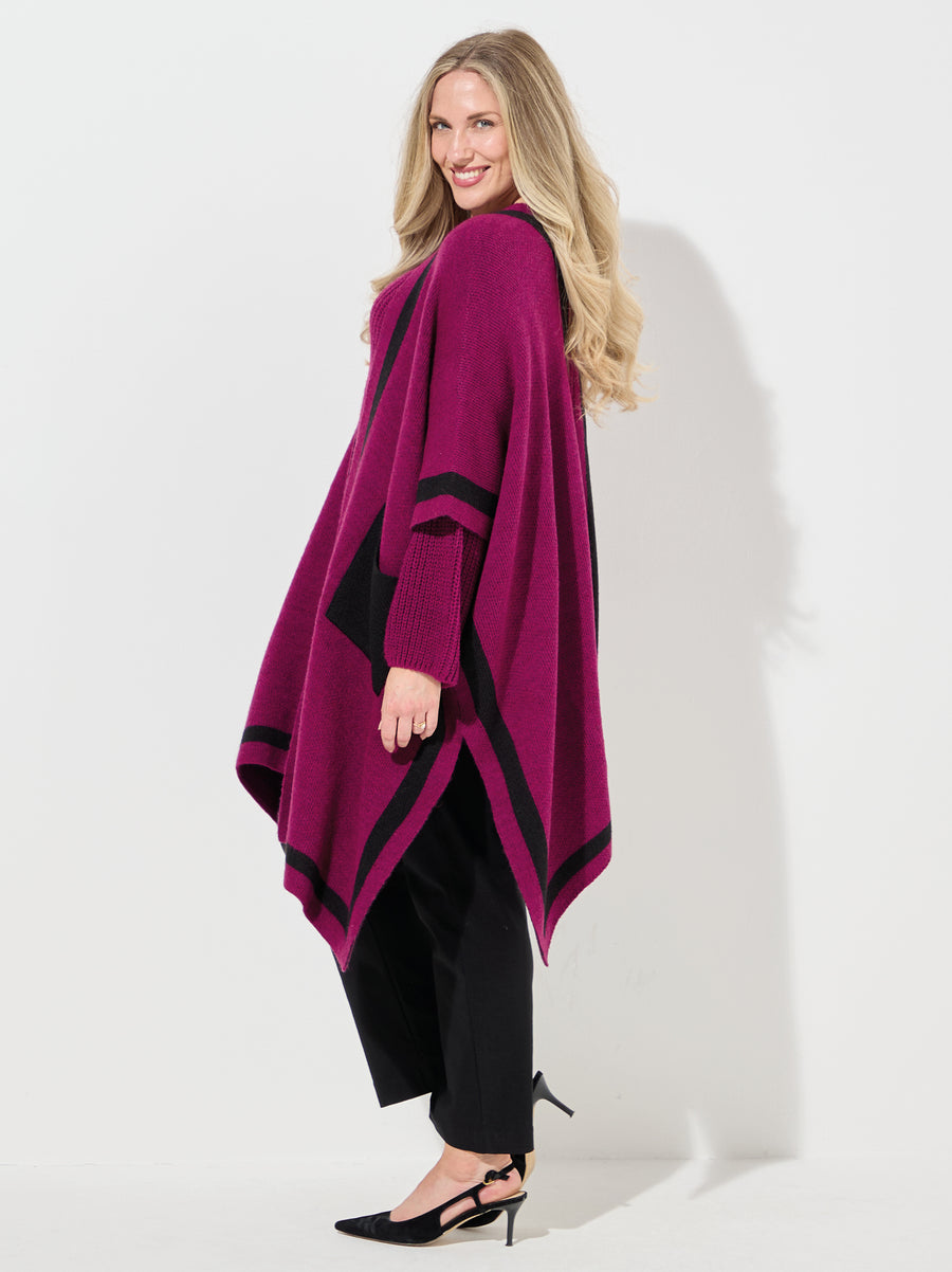 Athena Knitted Poncho - Plum
