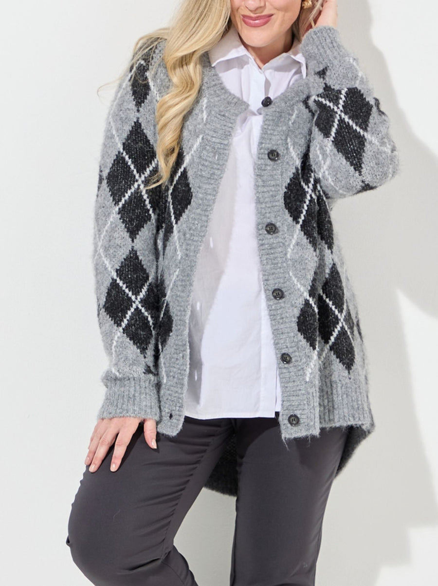 KAFFE Curve Sima Argyle Knit Button Cardigan