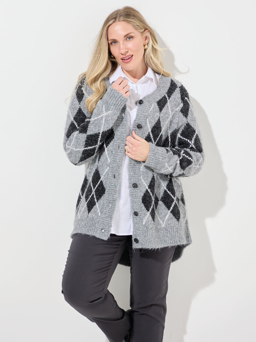KAFFE Curve Sima Argyle Knit Button Cardigan