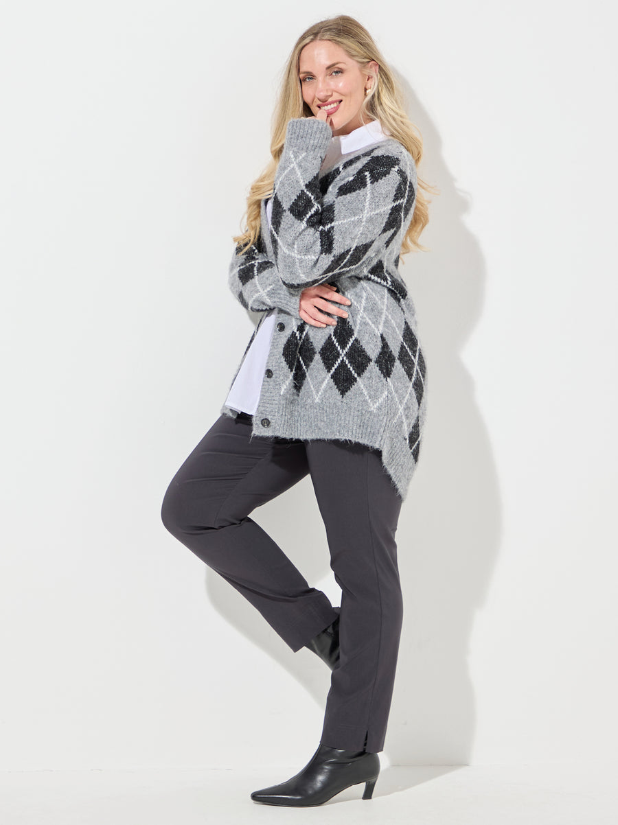 KAFFE Curve Sima Argyle Knit Button Cardigan