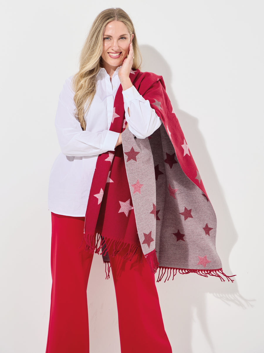 Reversible Stars Print Scarf - Red/Grey