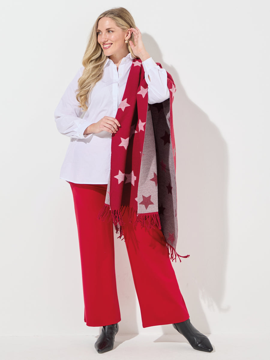 Reversible Stars Print Scarf - Red/Grey