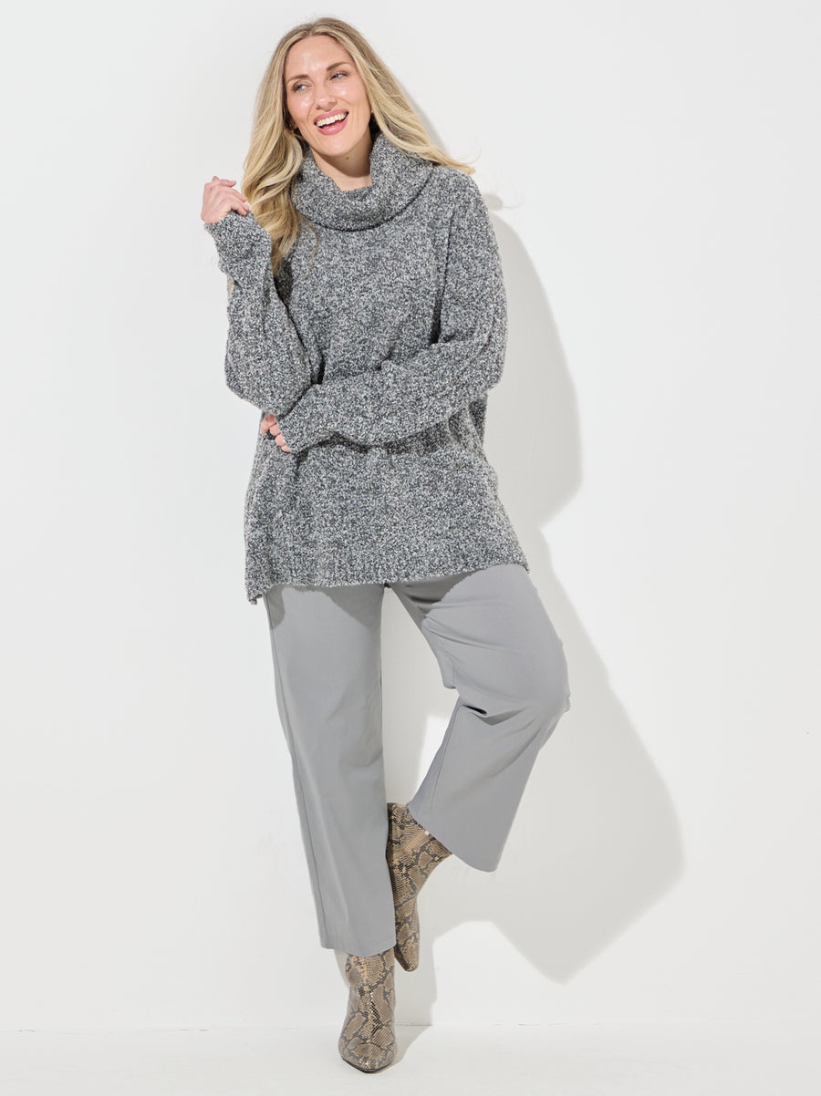 Melissa Boucle Knit Roll Neck Jumper - Grey Melange