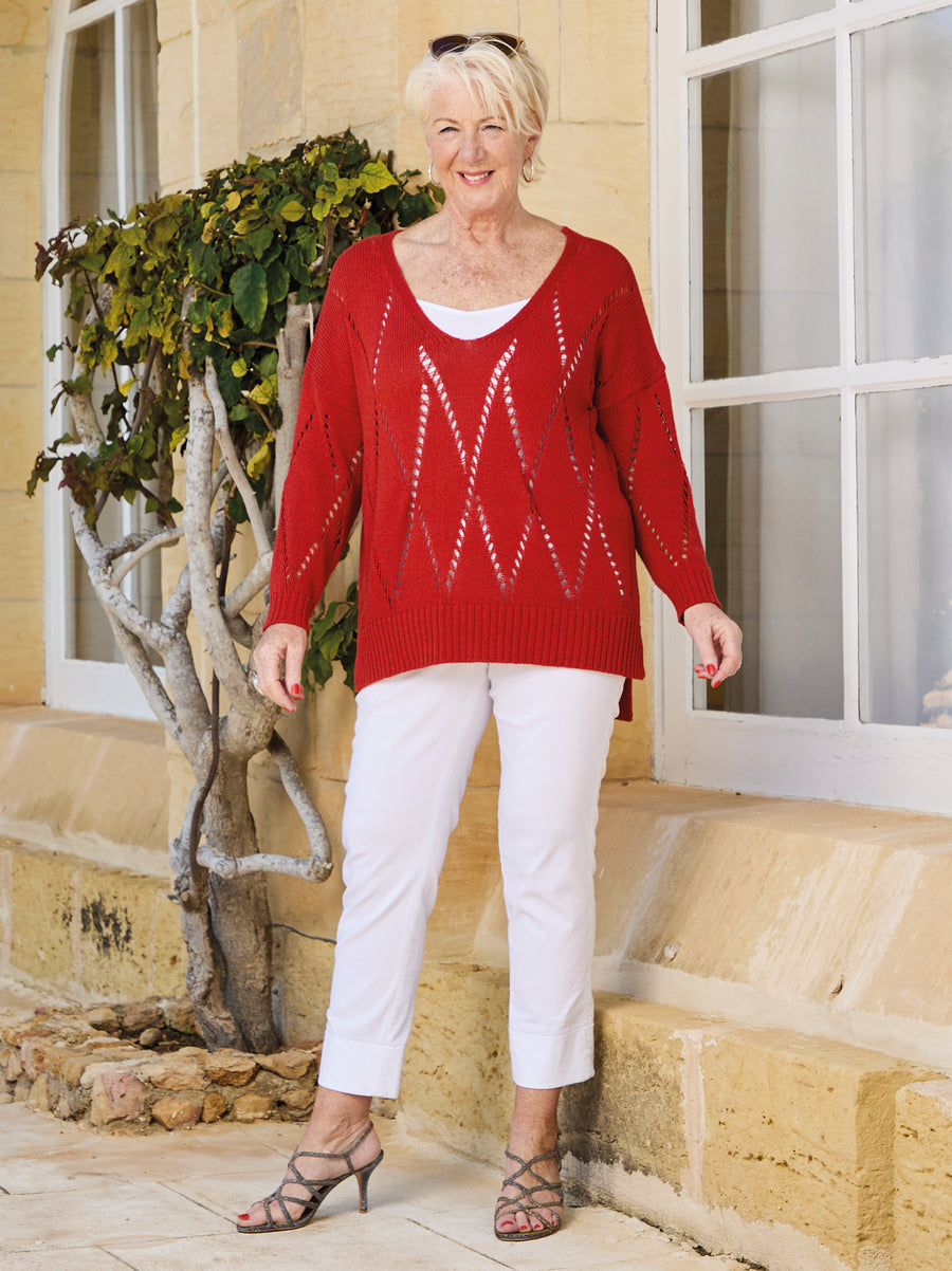 Frida Open Knit Jumper - Terracotta