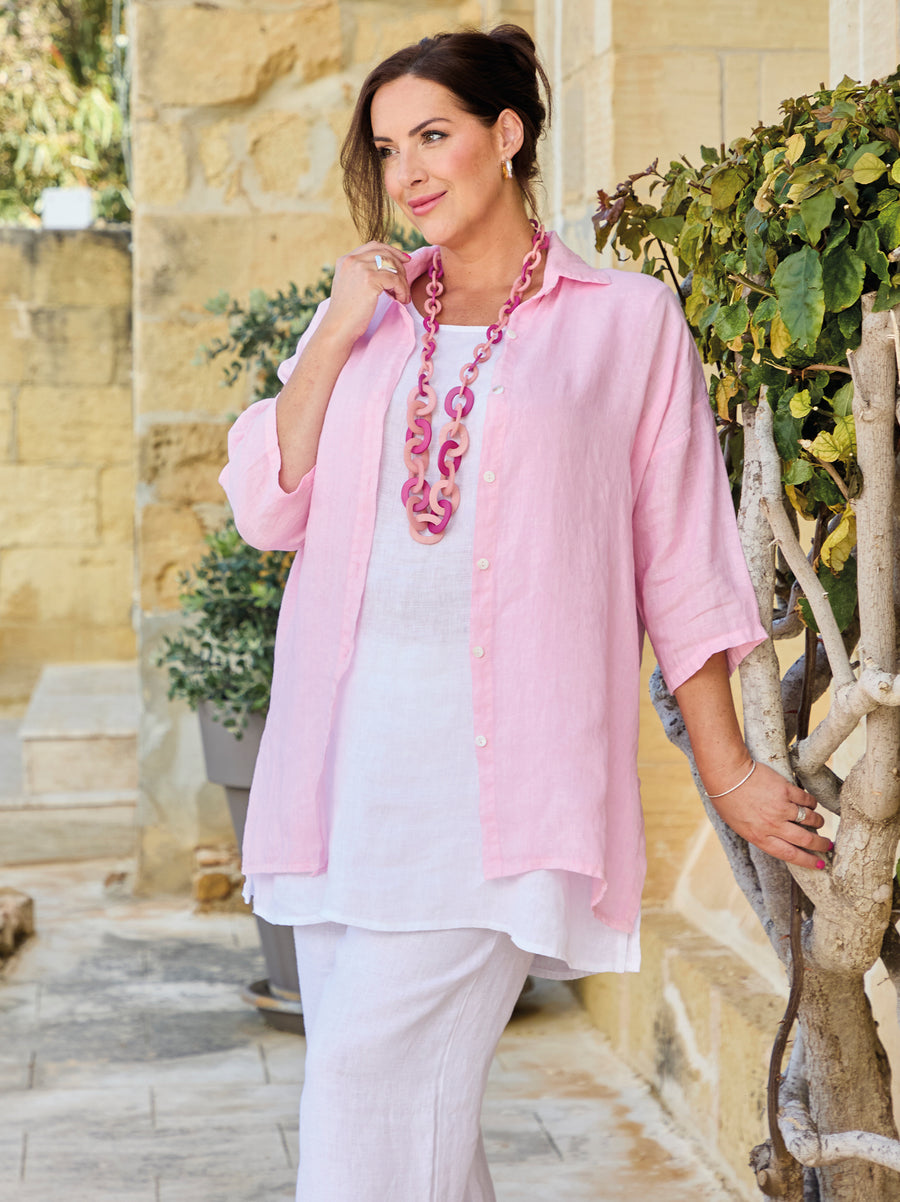 Emilia Fitted Linen Shirt - Pink