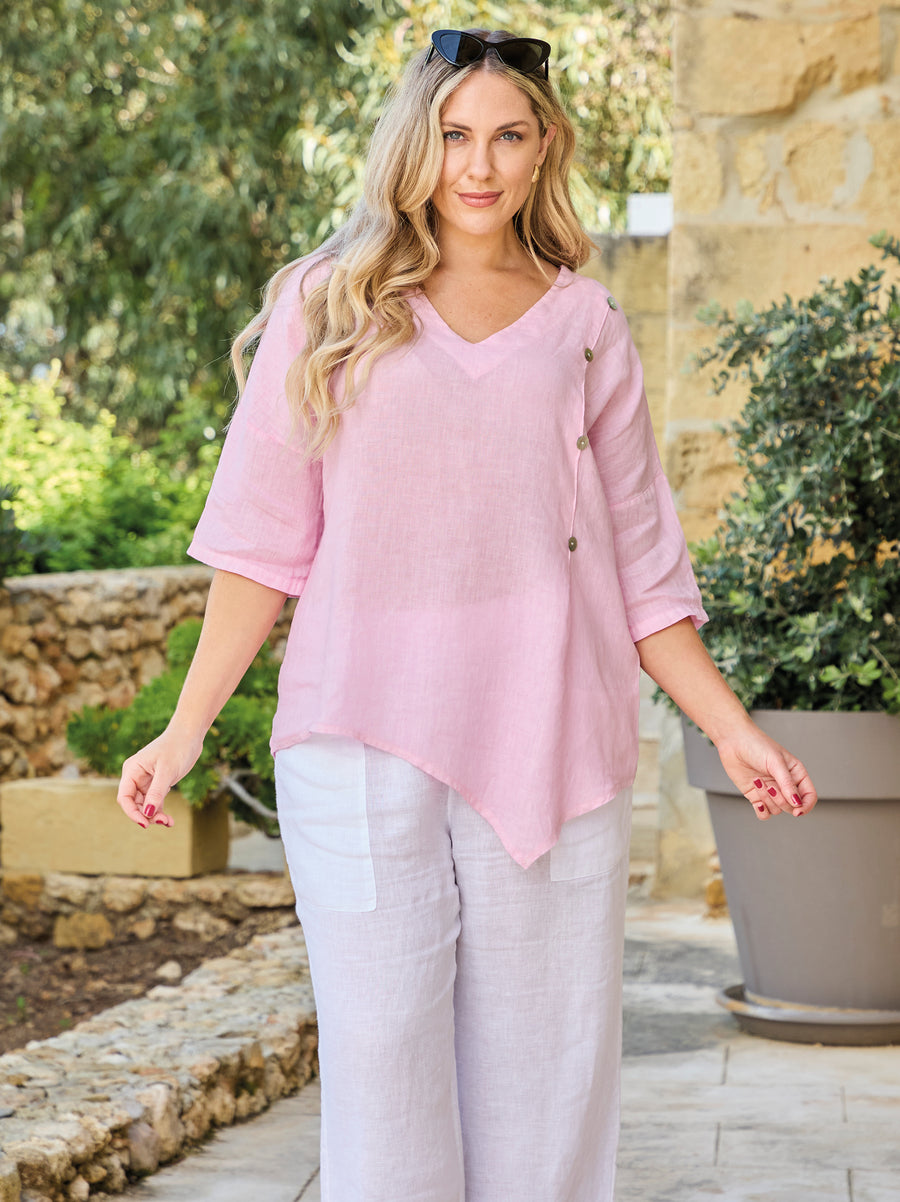 Trudy Linen Top - Pink