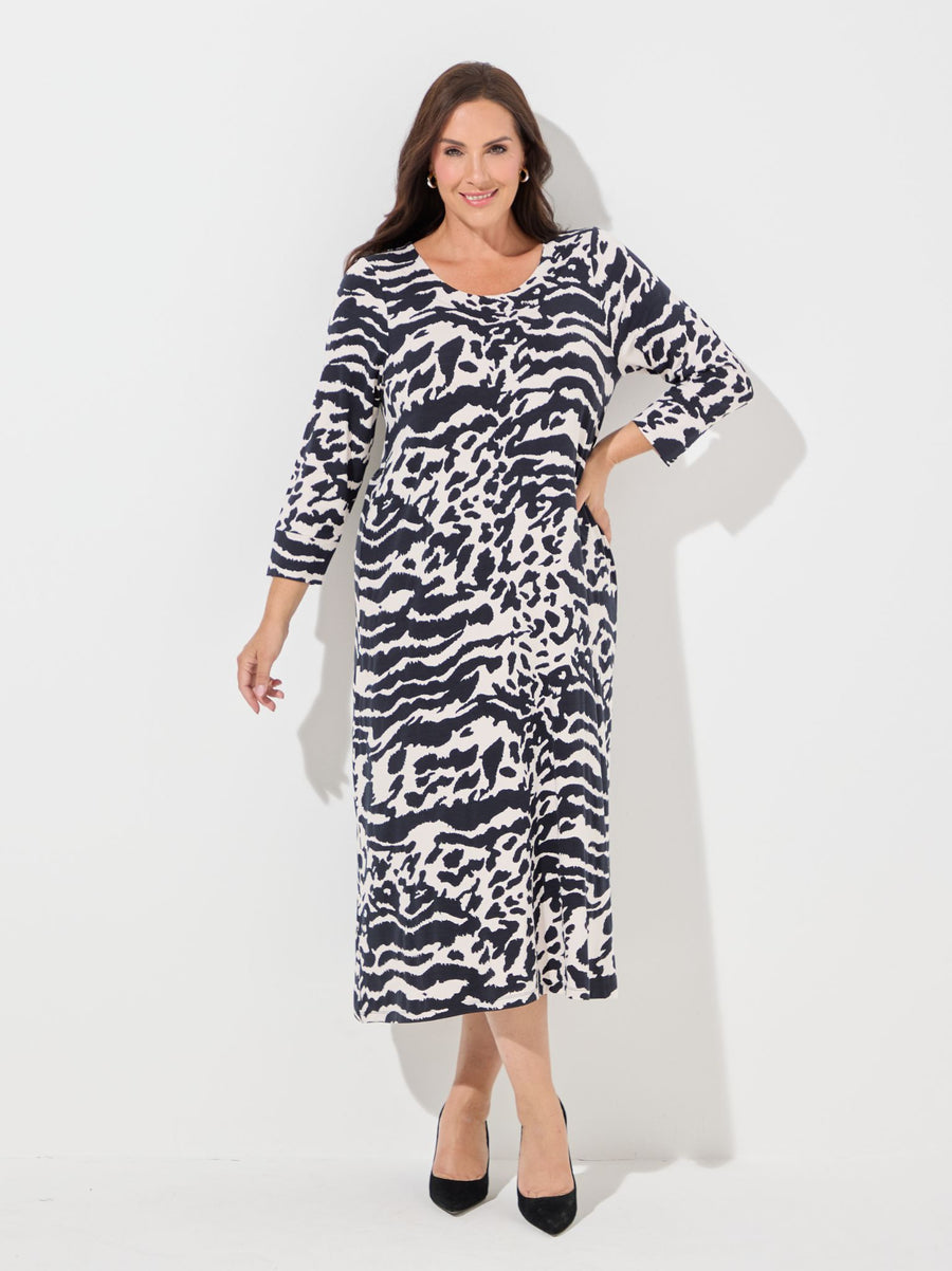 Damaris Jersey Dress - Black/Ivory