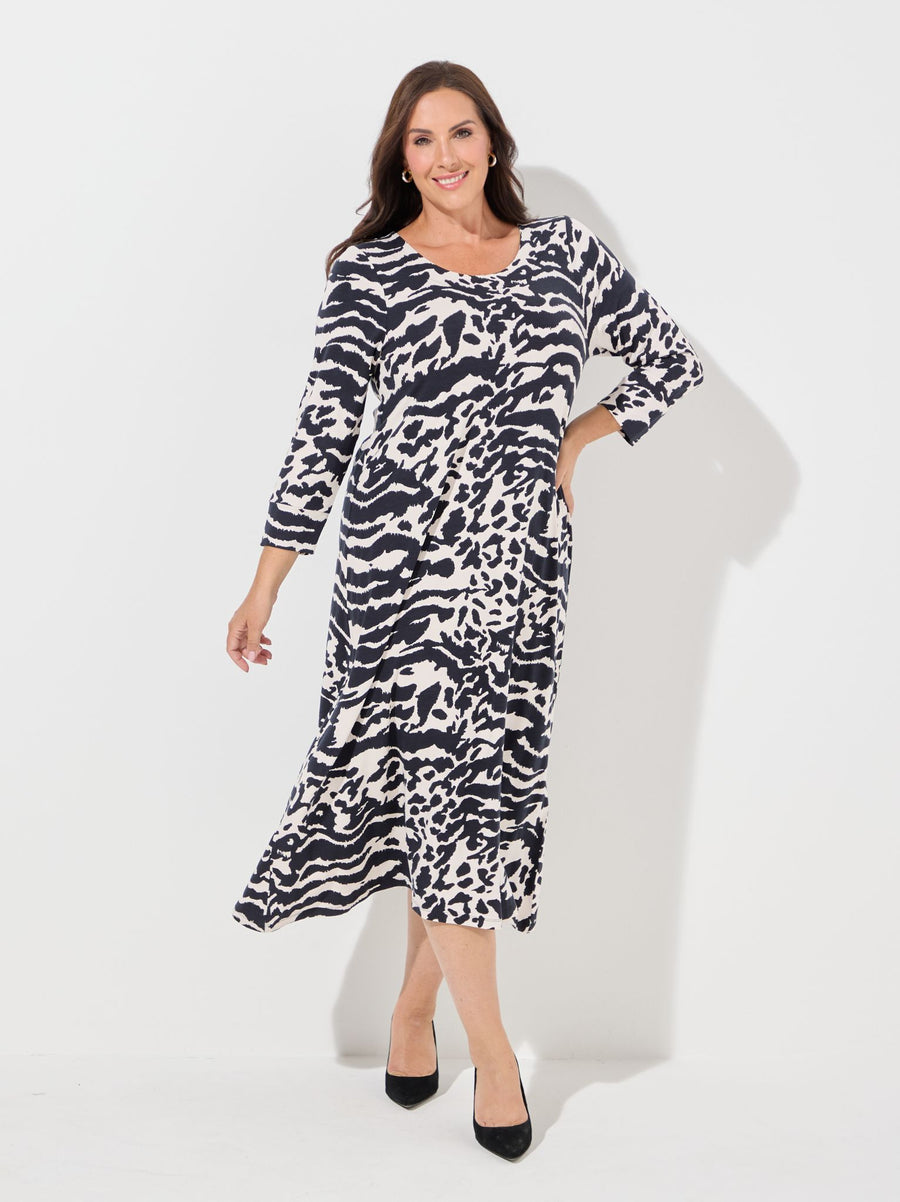 Damaris Jersey Dress - Black/Ivory