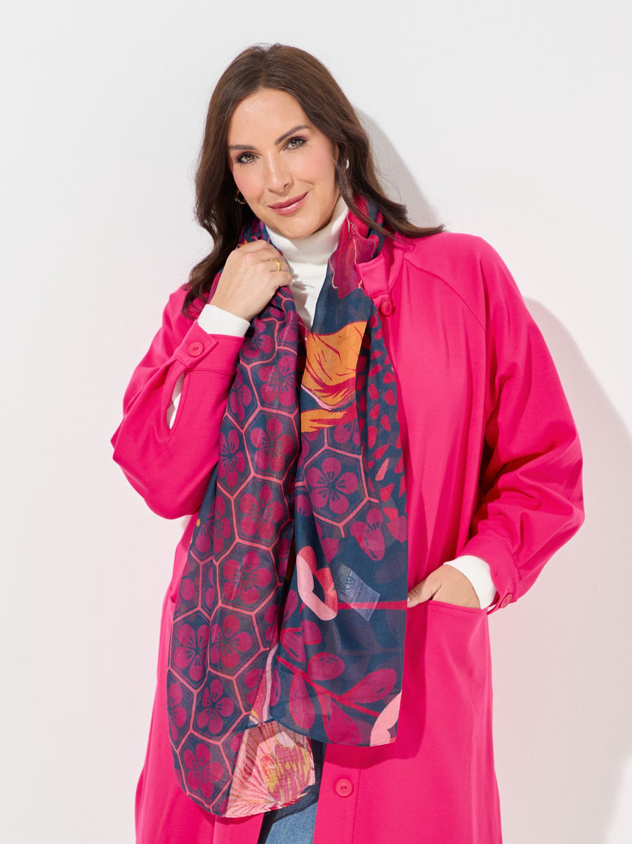 Hannah Navy/Pink Multi Print Scarf