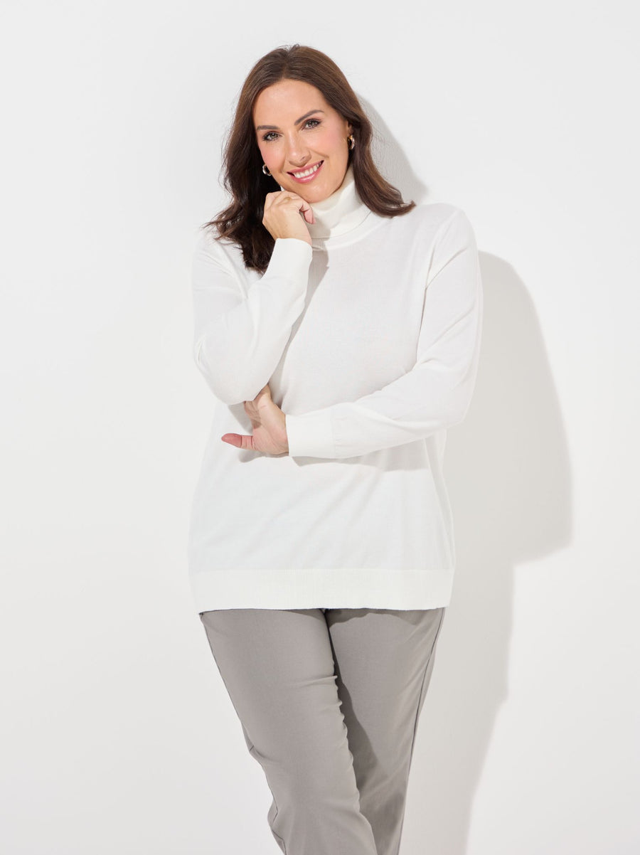 Marisse Plain Knit Roll Neck Jumper - Cream