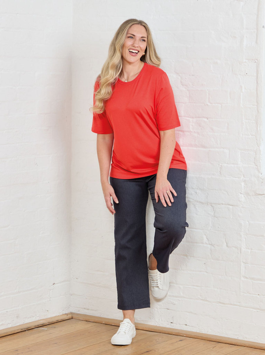 Tiara Cotton Mix Short Sleeve Top - Tomato