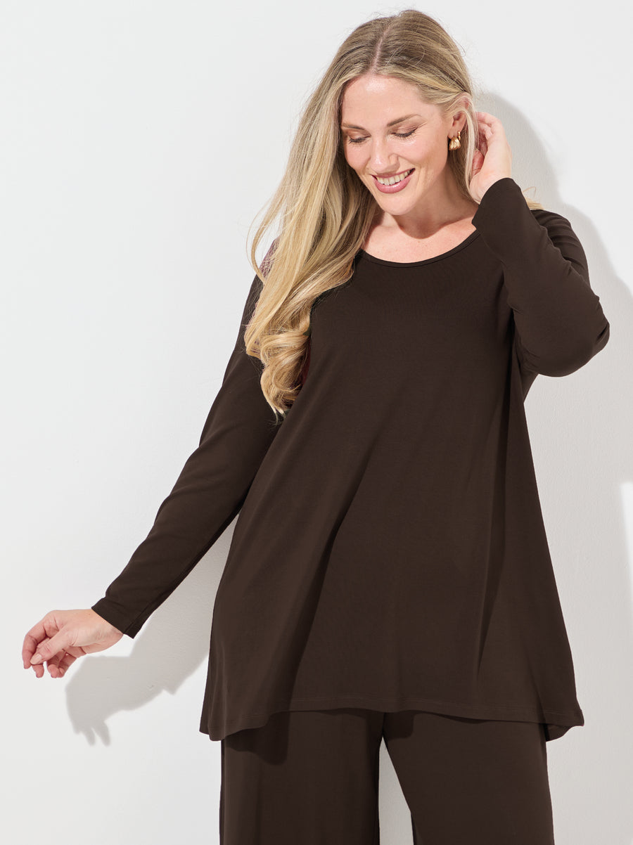 Tessa Jersey Long Sleeve Top - Chocolate