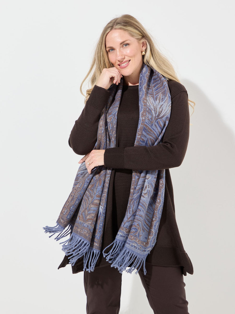 Celia Blue/Brown Reversible Print Scarf