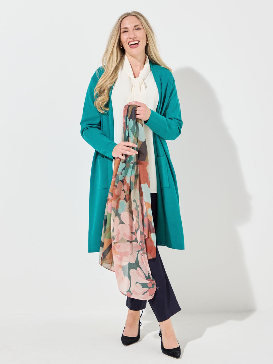 Christy Teal Plain Knit Long Cardigan