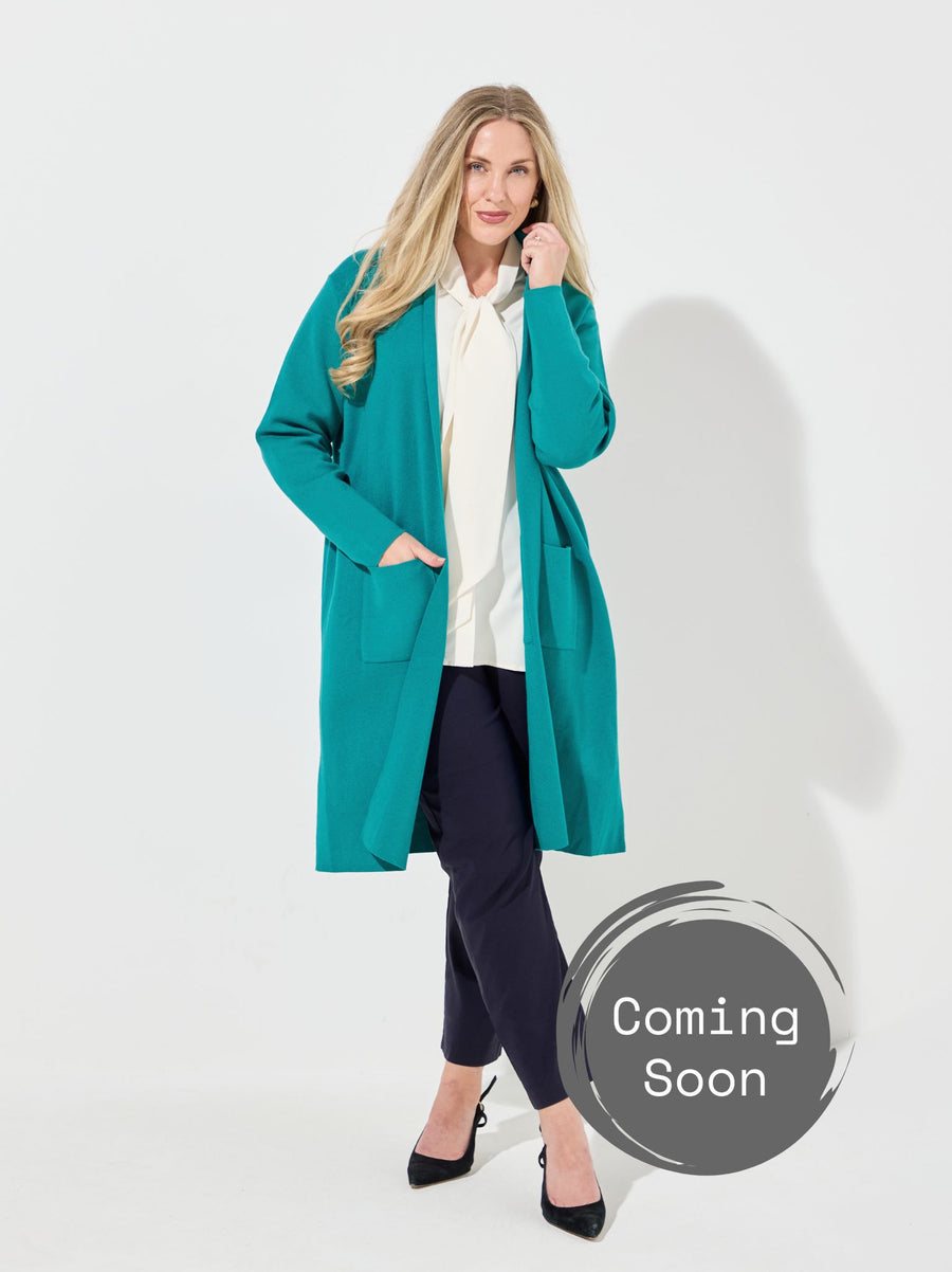Christy Teal Plain Knit Long Cardigan