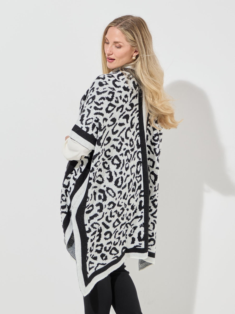 Athena Knitted Poncho - Leopard