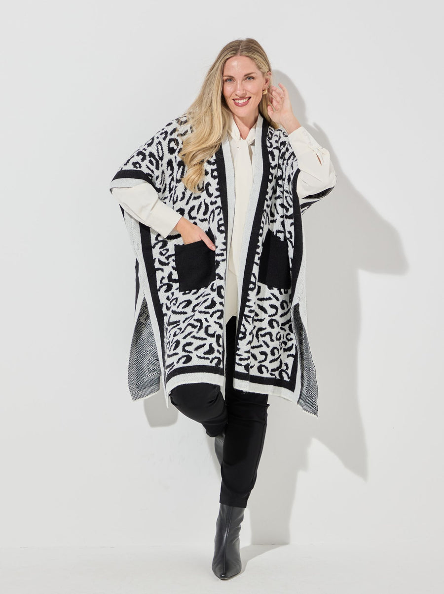 Athena Knitted Poncho - Leopard