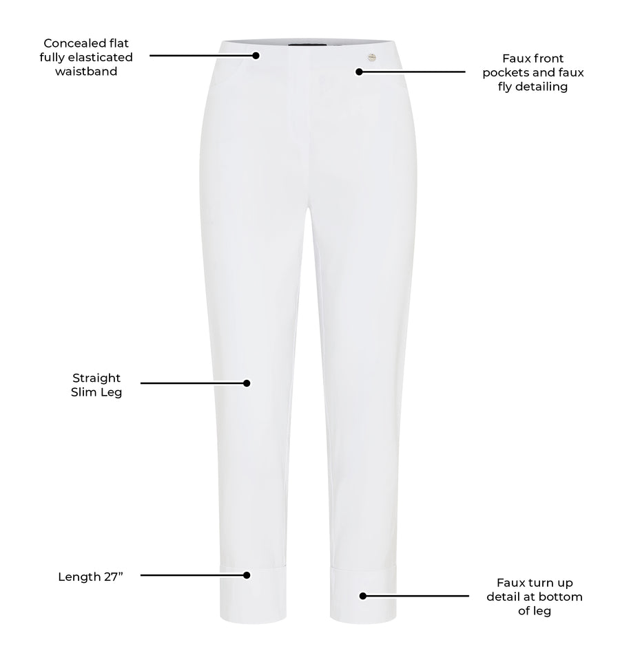 Bella 09 by ROBELL Cuff Stretch Trouser - White