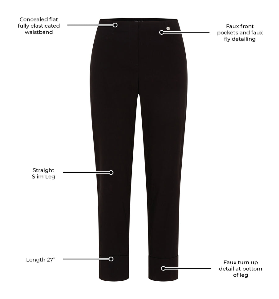 Bella 09 by ROBELL Cuff Stretch Trouser - Black