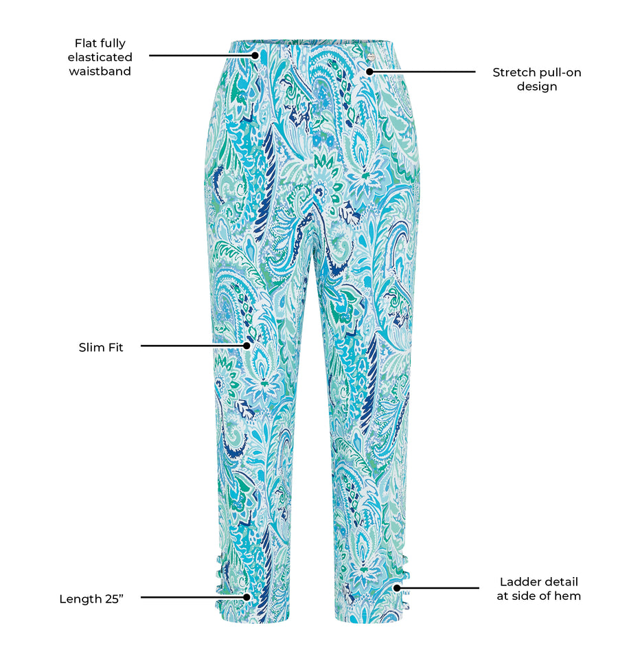 Lena 09 by Robell Stretch Trouser - Navy/Aqua