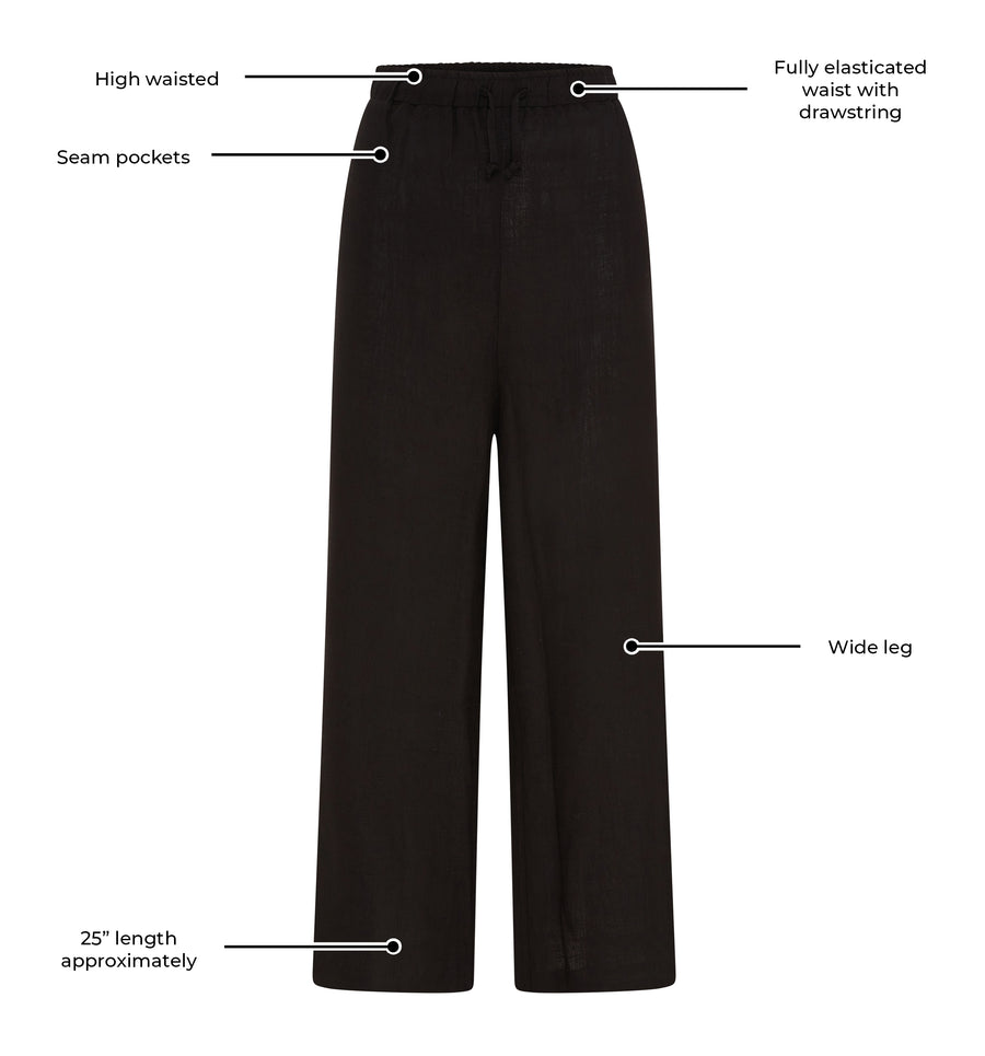 Romi Viscose/Linen Draw String Trouser - Black
