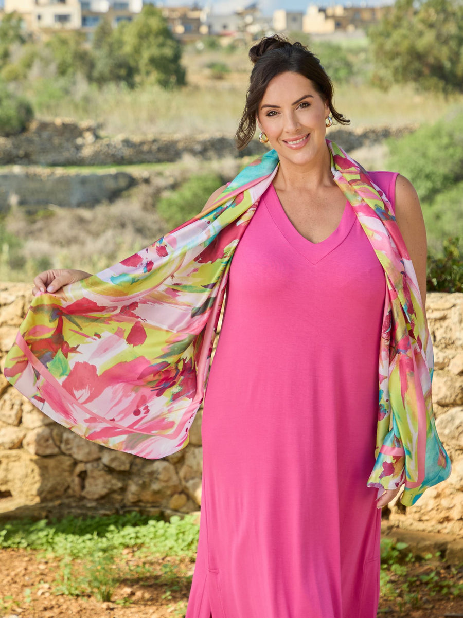 Brush Stroke Silk Feel Scarf - Bright Multi